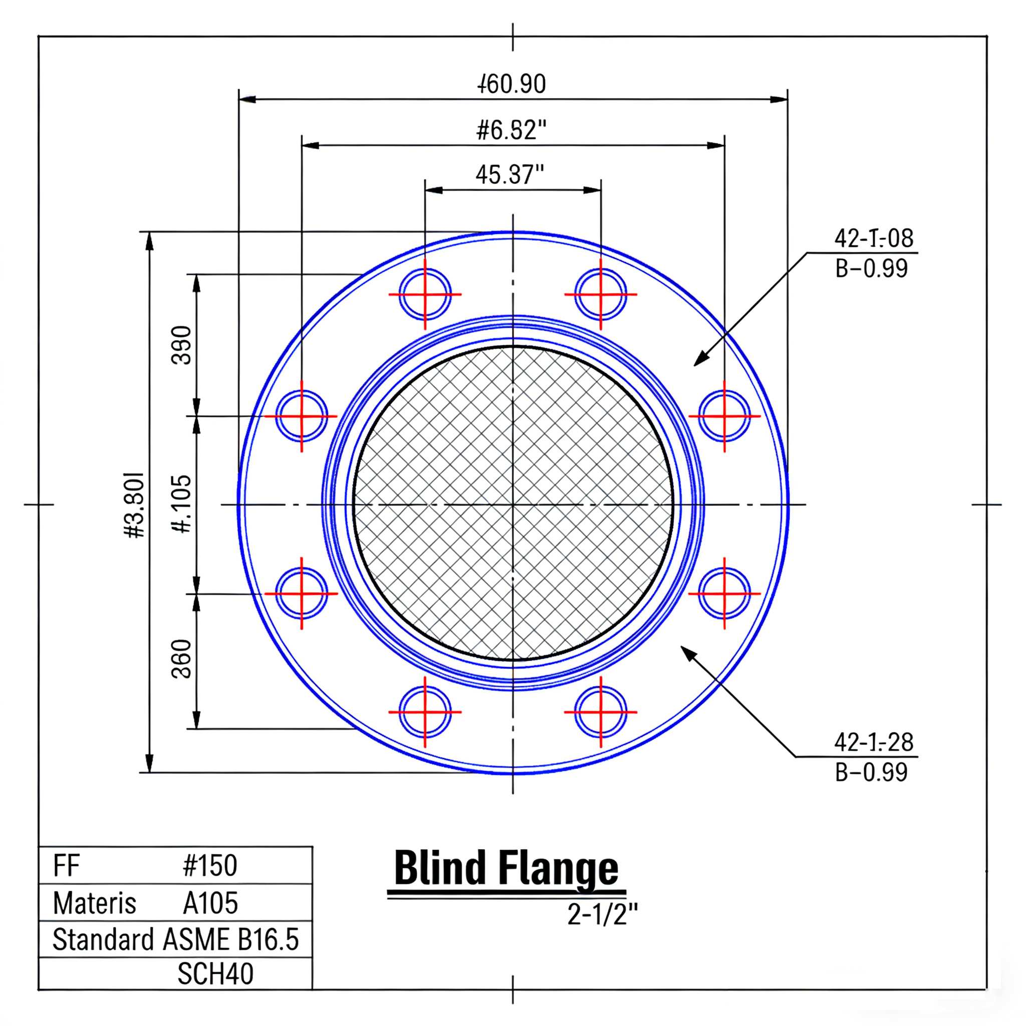 Blind Flange FF 2-1/2" #150 A105 SCH40 (ASME B16.5)